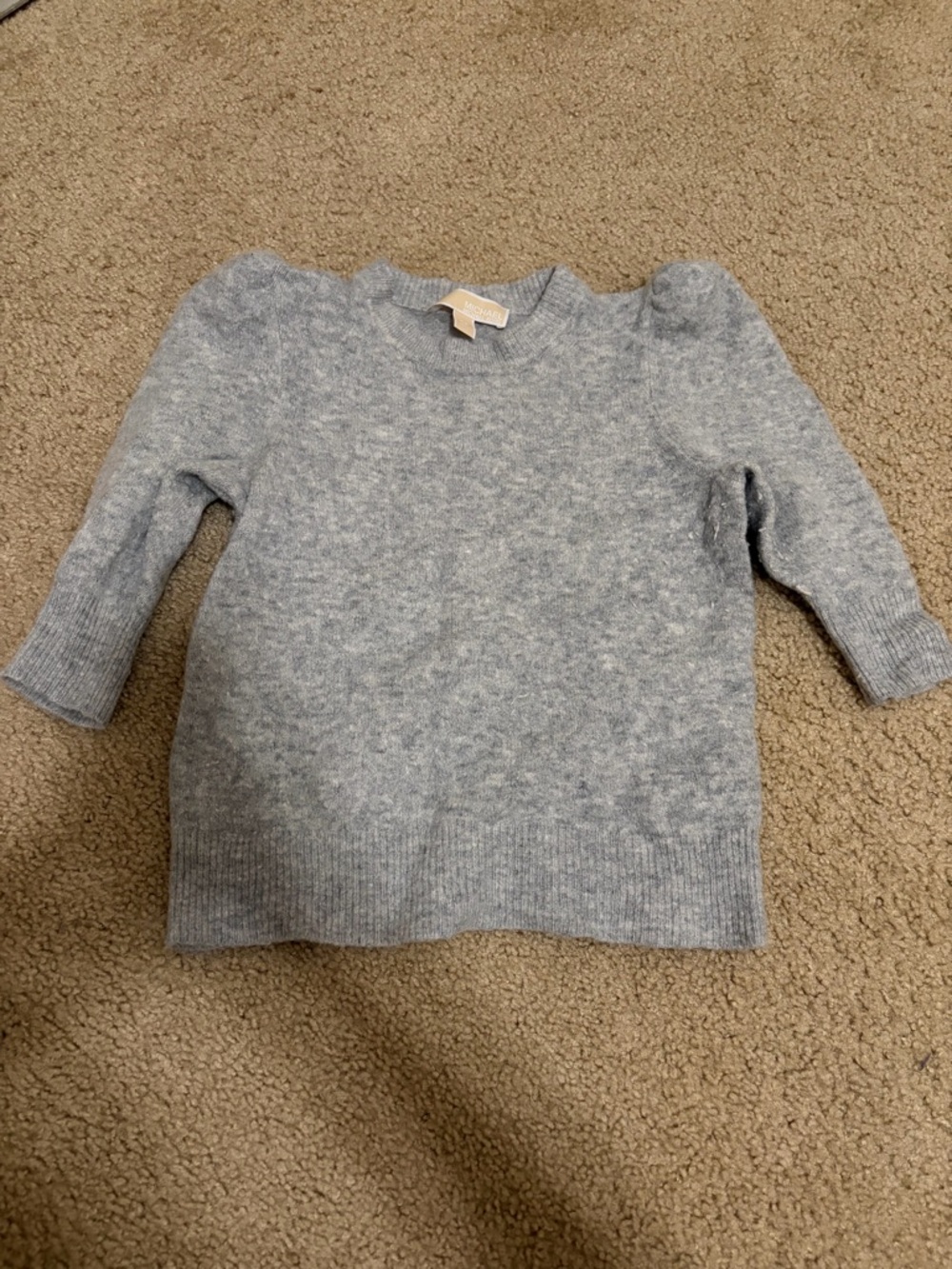 Michael Kors Heather Light Gray Puff Sleeve Sweater